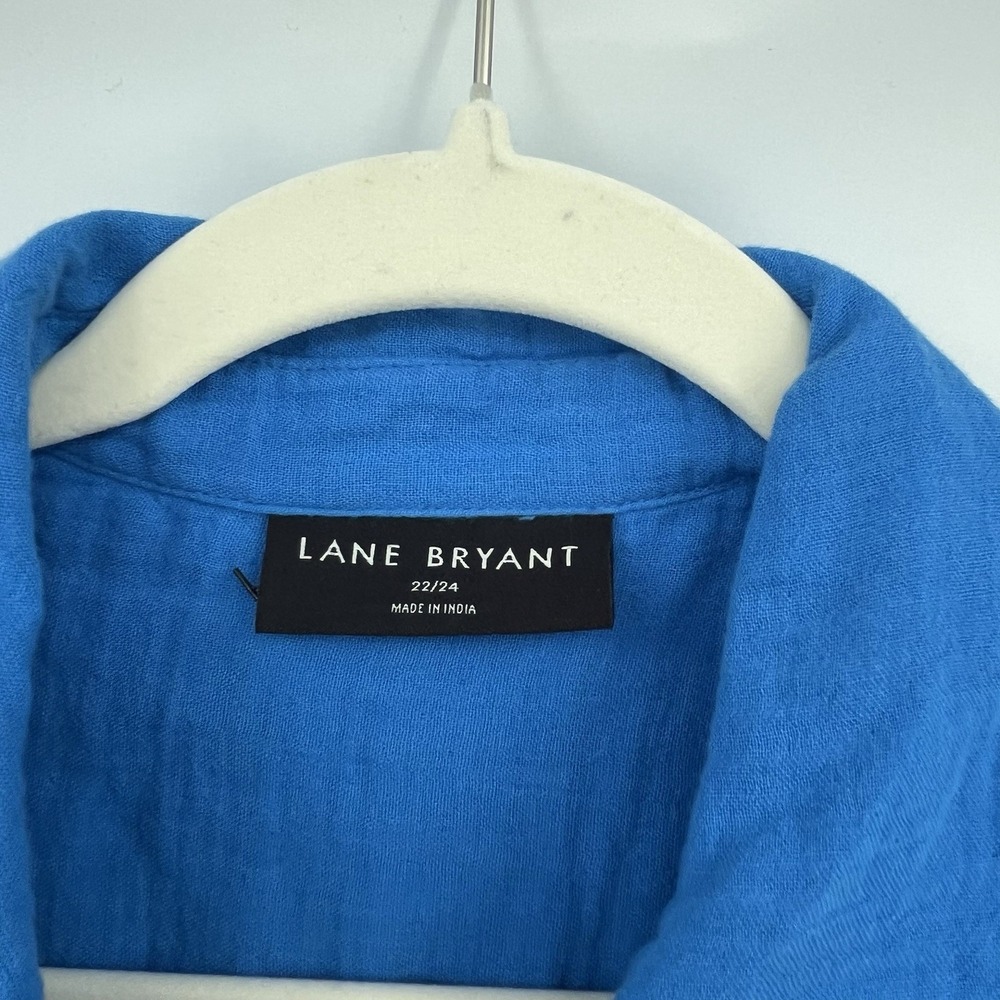 lane bryant dress 22/24 Gauze Colbalt Blue Button Up Blouse Shirt Top Relax Long - Picture 4 of 9
